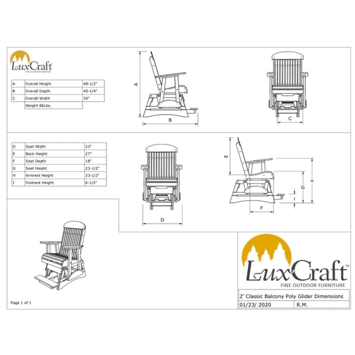 LuxCraft 2' Classic Balcony Glider Chair