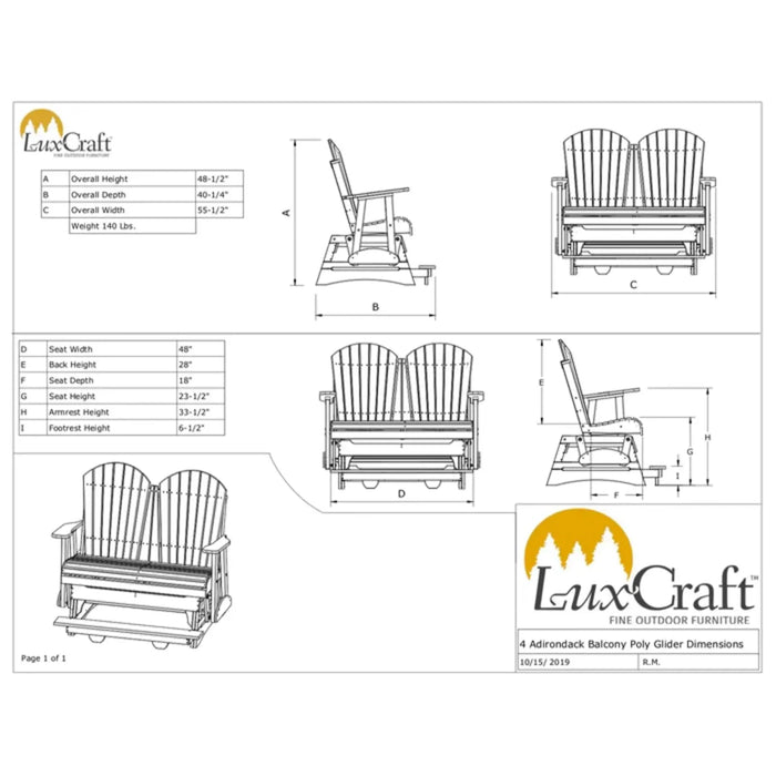 LuxCraft 4' Adirondack Poly Balcony Glider Chair