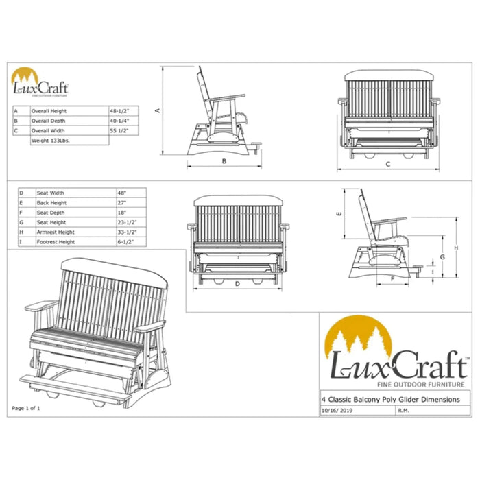 LuxCraft 4′ Classic Balcony Poly Glider Chair