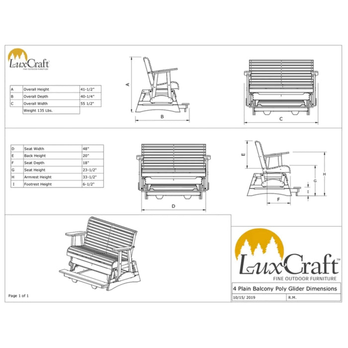 LuxCraft 4' Plain Poly Balcony Glider Chair