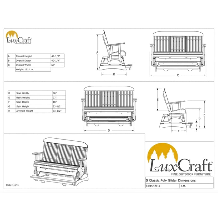 LuxCraft 5' Classic Balcony Poly Glider Chair