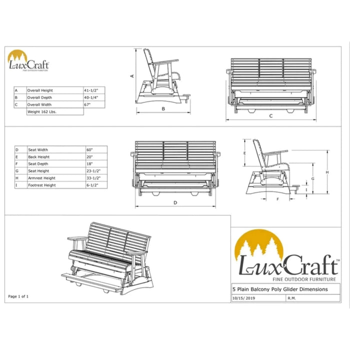 LuxCraft 5' Plain Poly Balcony Glider