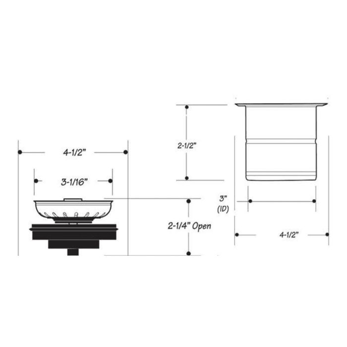 Nantucket Sinks 3.5 Inch Extended Flange Disposal Kitchen Drain in Brushed Stainless