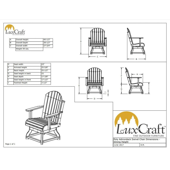 LuxCraft Adirondack Dining Height Poly Swivel Chair