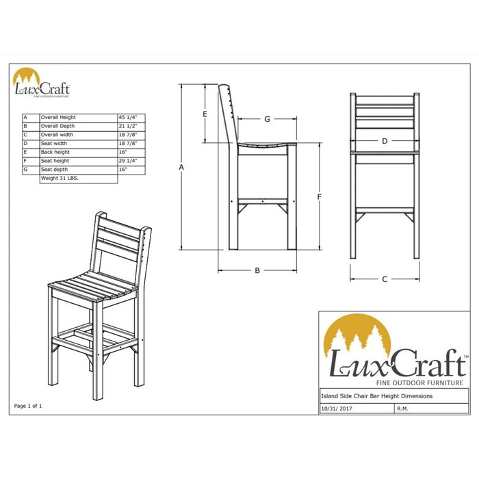 LuxCraft Bar Height Island Poly Side Chair