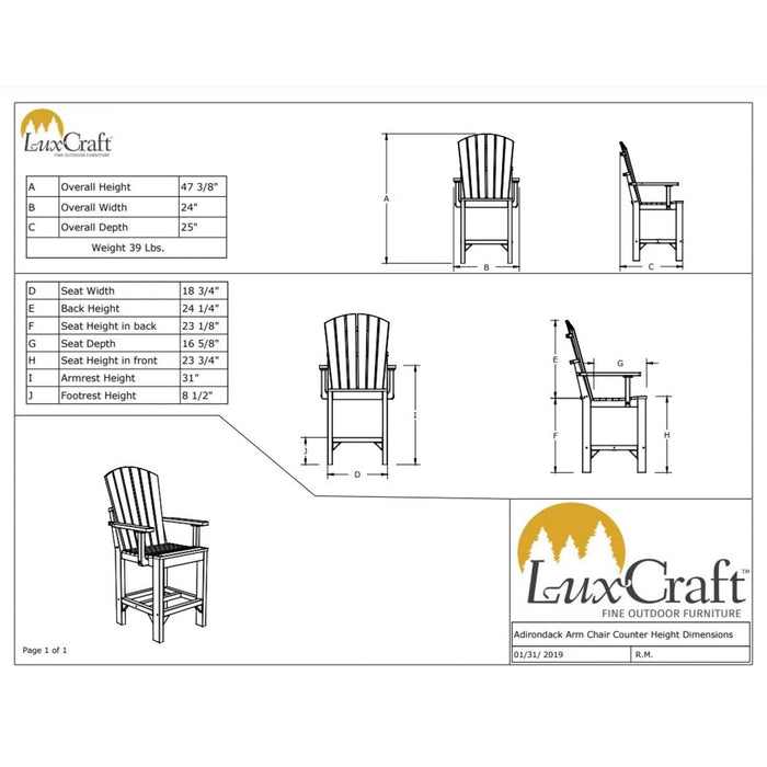 LuxCraft Counter Height Poly Adirondack Arm Chair