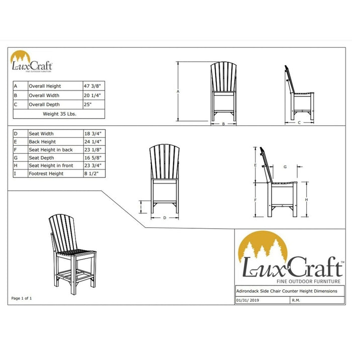LuxCraft Counter Height Poly Adirondack Side Chair