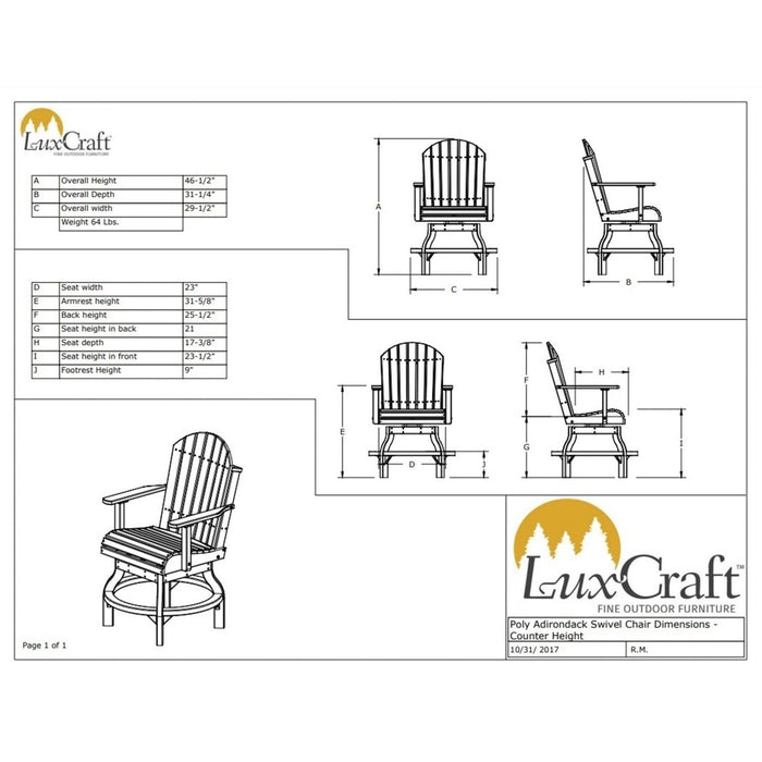 LuxCraft Counter Height Adirondack Poly Swivel Chair