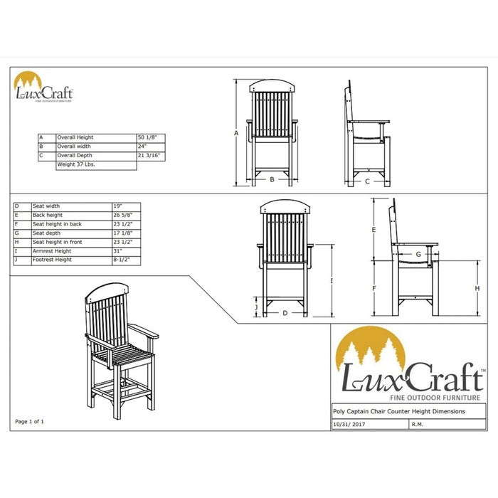 LuxCraft Counter Height Poly Captain Chair