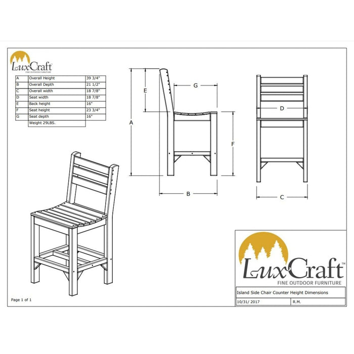 LuxCraft Counter Height Island Poly Side Chair