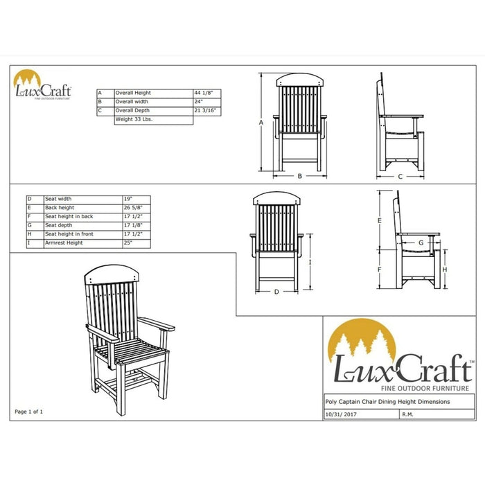 LuxCraft Dining Height Poly Captain Chair