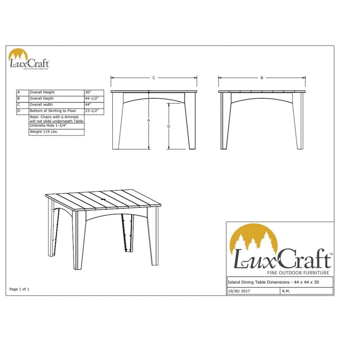 LuxCraft Island Poly Dining Table (44" Square)