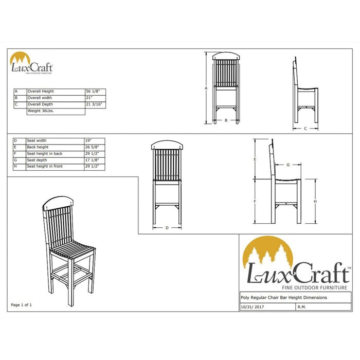 LuxCraft Regular Bar Height Chair