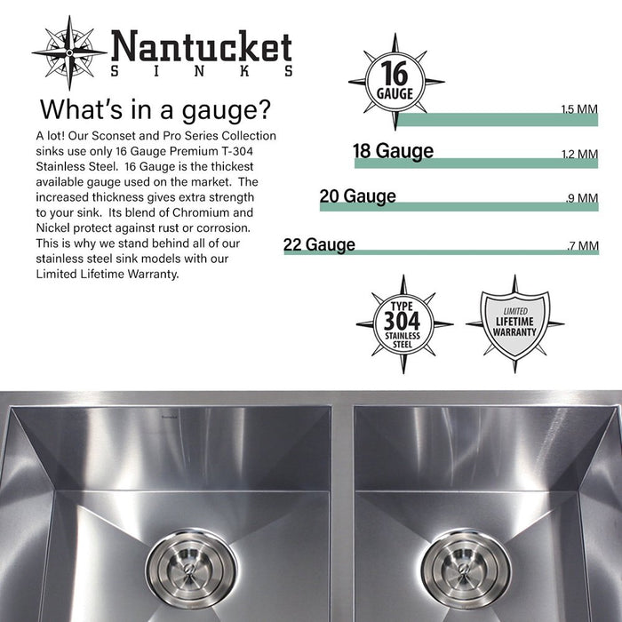 Nantucket Sinks 19 Inch 16 Gauge Stainless Steel Workstation - Includes Bottom Grid, Cutting board and roll up mat.