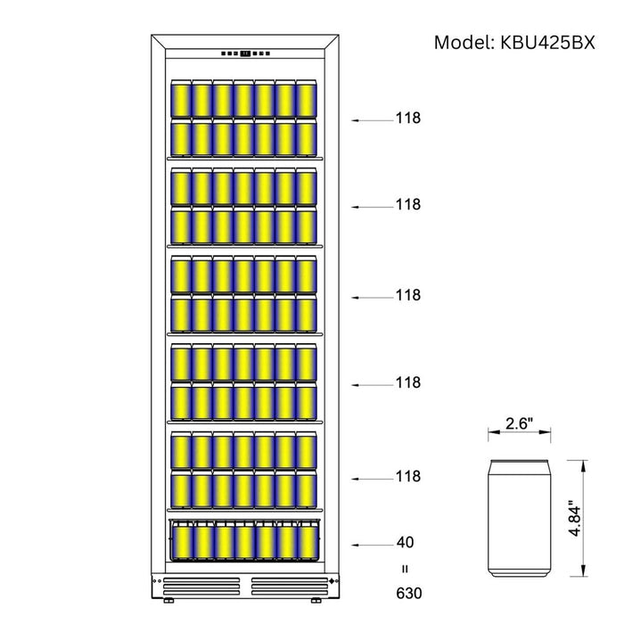 KingsBottle KBU425BX-SS Large Beverage Refrigerator With Low-E Glass Door