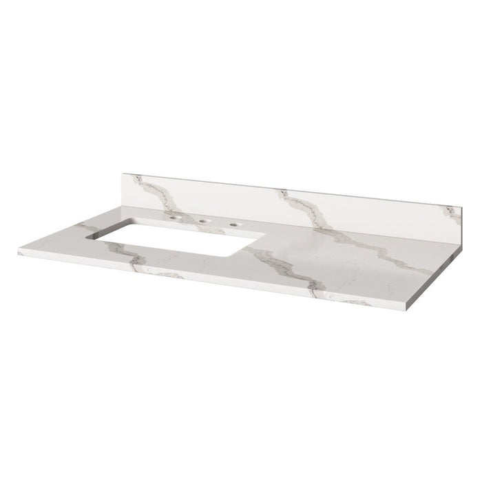 Jeffrey Alexander 42" Hale Blue Katara Vanity, left offset, Calacatta Vienna Quartz Vanity Top, undermount rectangle bowl