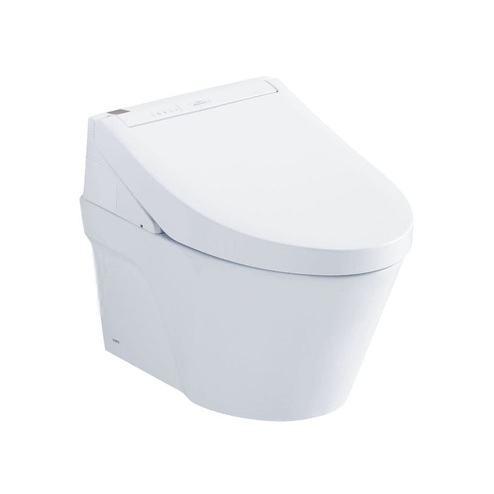 TOTO AP White Elongated Wall-Mounted 1.28 GPF & 0.9 GPF Dual-Flush Toilet With Washlet+ C5 and Matte Silver Push Plate CWT4263084CMFG#MS