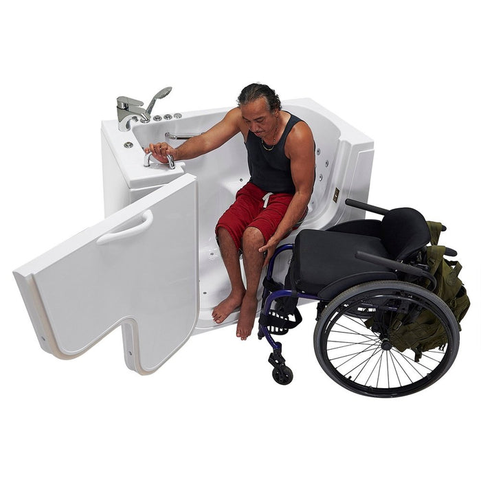 Ella's Bubbles Wheelchair Transfer 26"x52" Acrylic Air and Hydro Massage Walk-In Bathtub with Left Outward Swing Door, 2 Piece Fast Fill Faucet, 2" Dual Drain