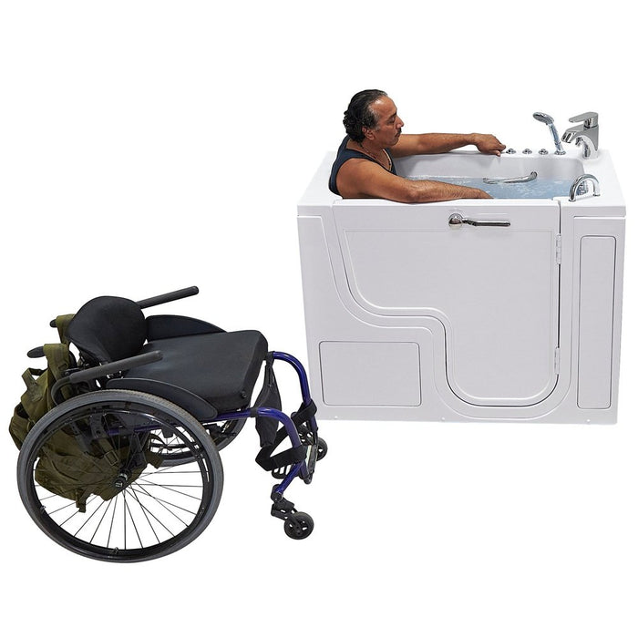 Ella's Bubbles Wheelchair Transfer 30"x52" Acrylic Air and Hydro Massage Walk-In Bathtub with Left Outward Swing Door, 2 Piece Fast Fill Faucet, 2" Dual Drain