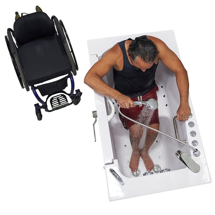 Ella's Bubbles Wheelchair Transfer 30"x52" Acrylic Air and Hydro Massage Walk-In Bathtub with Right Outward Swing Door, 2 Piece Fast Fill Faucet, 2" Dual Drain