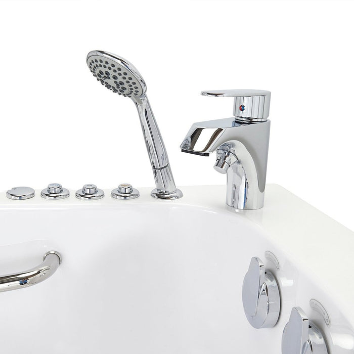 Ella's Bubbles Wheelchair Transfer 30"x52" Acrylic Air and Hydro Massage Walk-In Bathtub with Right Outward Swing Door, 2 Piece Fast Fill Faucet, 2" Dual Drain