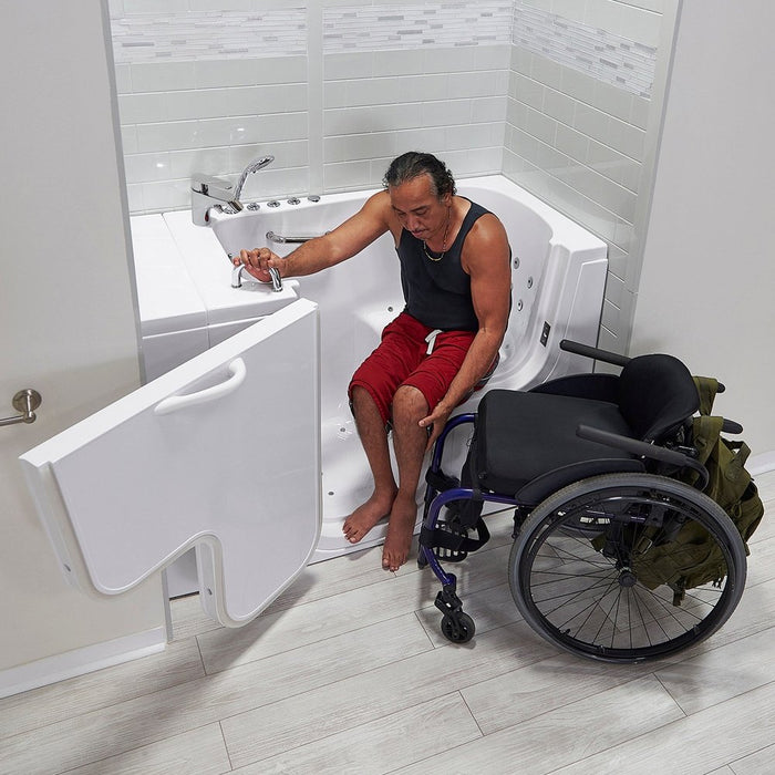 Ella's Bubbles Wheelchair Transfer 30"x52" Acrylic Air and Hydro Massage Walk-In Bathtub with Left Outward Swing Door, 2 Piece Fast Fill Faucet, 2" Dual Drain