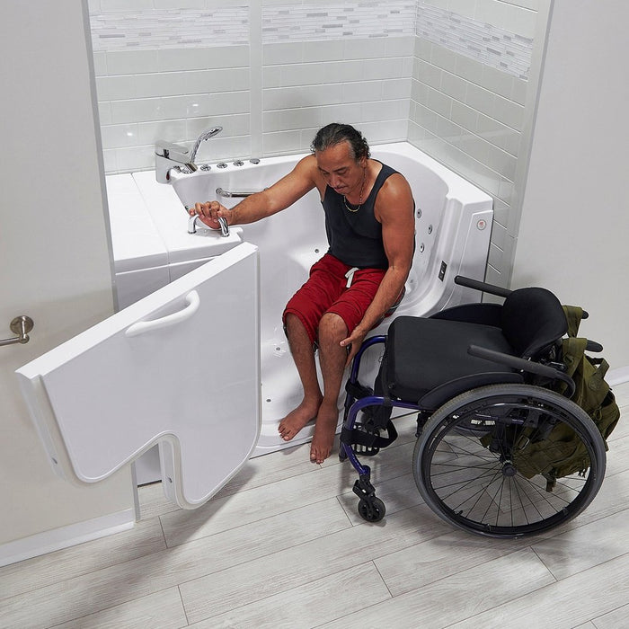 Ella's Bubbles Wheelchair Transfer 30"x52" Acrylic Air and Hydro Massage and Heated Seat Walk-In Bathtub with Right Outward Swing Door, 2 Piece Fast Fill Faucet, 2" Dual Drain