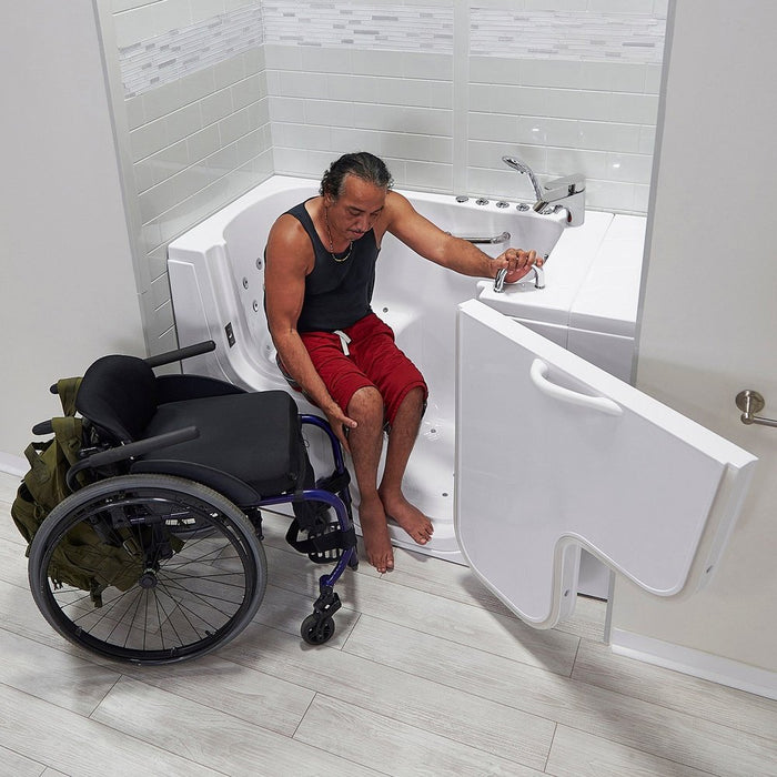 Ella's Bubbles Wheelchair Transfer 30"x52" Acrylic Air and Hydro Massage Walk-In Bathtub with Right Outward Swing Door, 2 Piece Fast Fill Faucet, 2" Dual Drain