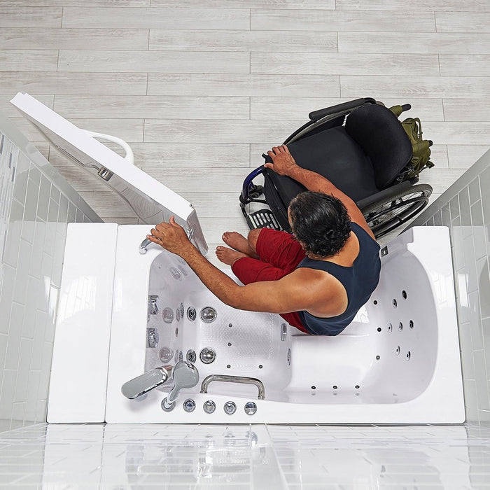 Ella's Bubbles Wheelchair Transfer 30"x52" Acrylic Air and Hydro Massage Walk-In Bathtub with Right Outward Swing Door, 2 Piece Fast Fill Faucet, 2" Dual Drain