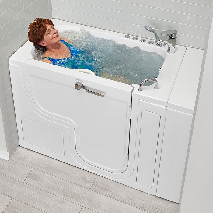 Ella's Bubbles Wheelchair Transfer 30"x52" Acrylic Air and Hydro Massage Walk-In Bathtub with Right Outward Swing Door, 2 Piece Fast Fill Faucet, 2" Dual Drain