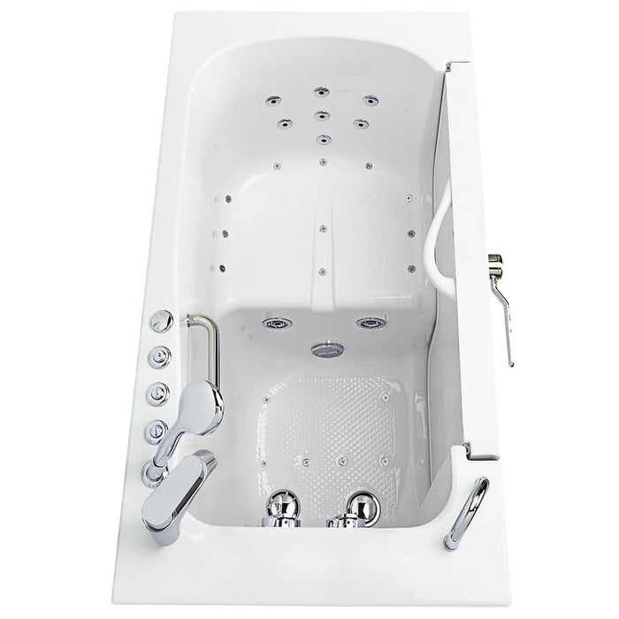 Ella's Bubbles Wheelchair Transfer 30"x52" Acrylic Air and Hydro Massage and Heated Seat Walk-In Bathtub with Right Outward Swing Door, 2 Piece Fast Fill Faucet, 2" Dual Drain