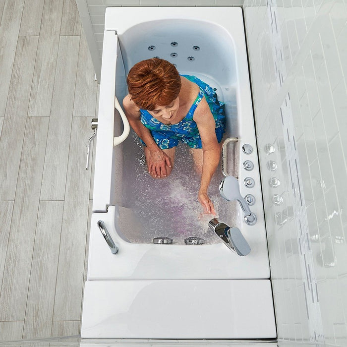 Ella's Bubbles Wheelchair Transfer 30"x52" Acrylic Air and Hydro Massage Walk-In Bathtub with Right Outward Swing Door, 2 Piece Fast Fill Faucet, 2" Dual Drain