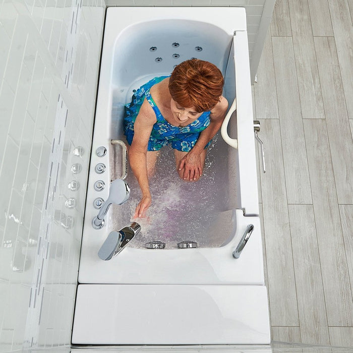 Ella's Bubbles Wheelchair Transfer 30"x52" Acrylic Air and Hydro Massage Walk-In Bathtub with Left Outward Swing Door, 2 Piece Fast Fill Faucet, 2" Dual Drain