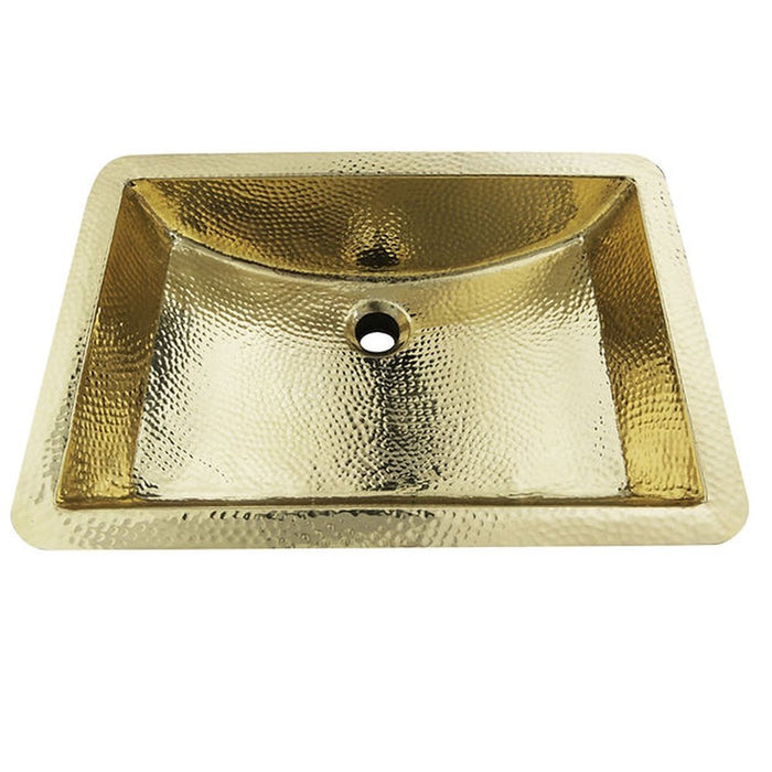 Brightwork Home Nantucket Sinks  TRB-1914-OF - 21 Inch Hand Hammered Brass Rectangle Undermount Bathroom Sink with Overflow