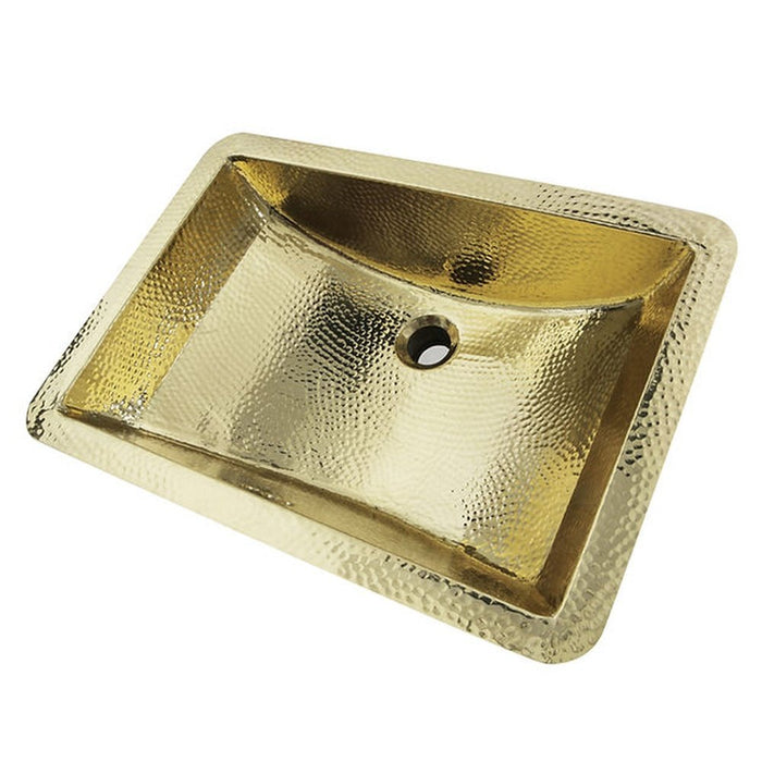 Brightwork Home Nantucket Sinks  TRB-1914-OF - 21 Inch Hand Hammered Brass Rectangle Undermount Bathroom Sink with Overflow