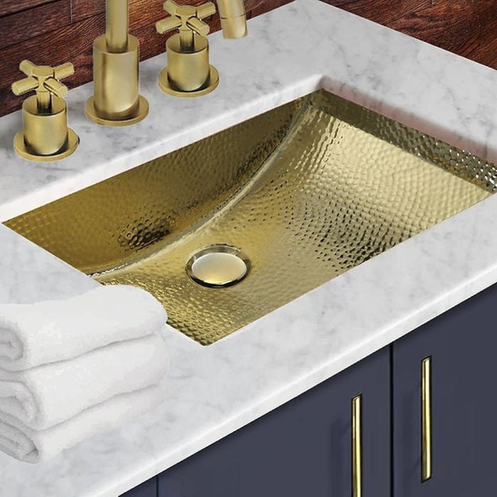 Brightwork Home Nantucket Sinks  TRB-1914-OF - 21 Inch Hand Hammered Brass Rectangle Undermount Bathroom Sink with Overflow