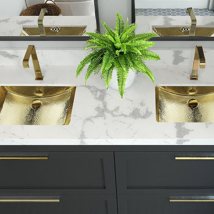 Brightwork Home Nantucket Sinks  TRB-1914-OF - 21 Inch Hand Hammered Brass Rectangle Undermount Bathroom Sink with Overflow