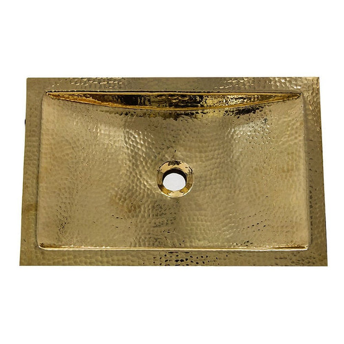 Brightwork Home Nantucket Sinks TRB-OF - 19.8 Inch 12.8 Inch Hand Hammered Brass Rectangle Undermount Bathroom Sink with Overflow