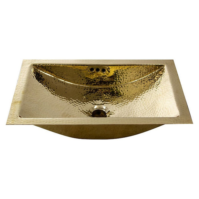 Brightwork Home Nantucket Sinks TRB-OF - 19.8 Inch 12.8 Inch Hand Hammered Brass Rectangle Undermount Bathroom Sink with Overflow