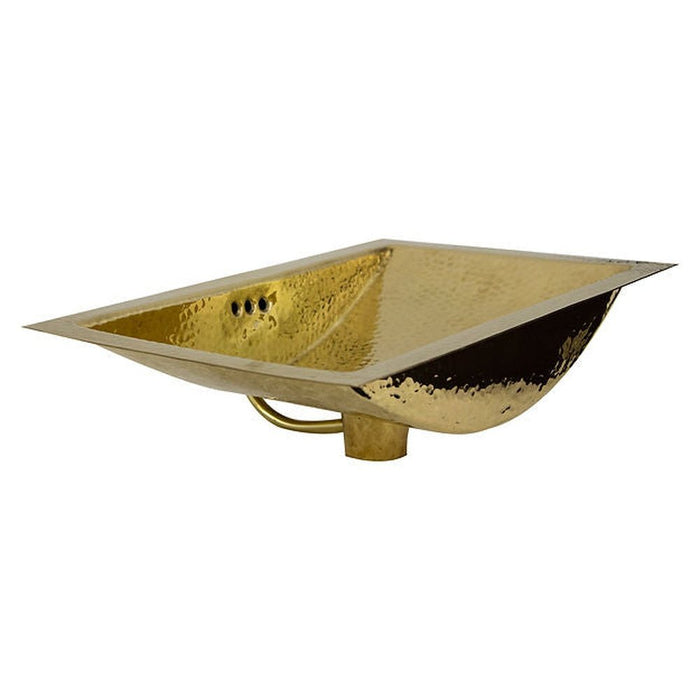 Brightwork Home Nantucket Sinks TRB-OF - 19.8 Inch 12.8 Inch Hand Hammered Brass Rectangle Undermount Bathroom Sink with Overflow