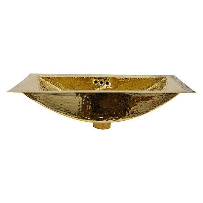 Brightwork Home Nantucket Sinks TRB-OF - 19.8 Inch 12.8 Inch Hand Hammered Brass Rectangle Undermount Bathroom Sink with Overflow