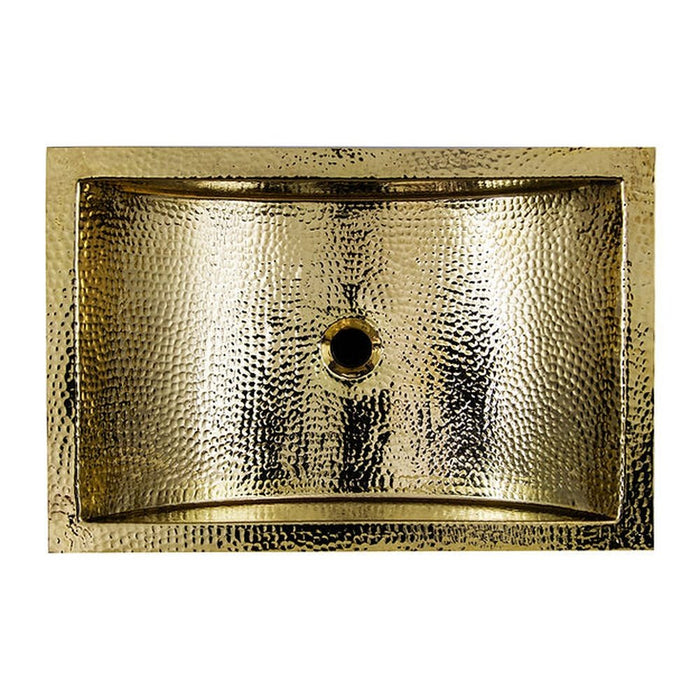 Brightwork Home Nantucket Sinks TRB2416-OF - 23.5 Inch X 15.5 Inch Hand Hammered Brass Rectangle Undermount Bathroom Sink with Overflow