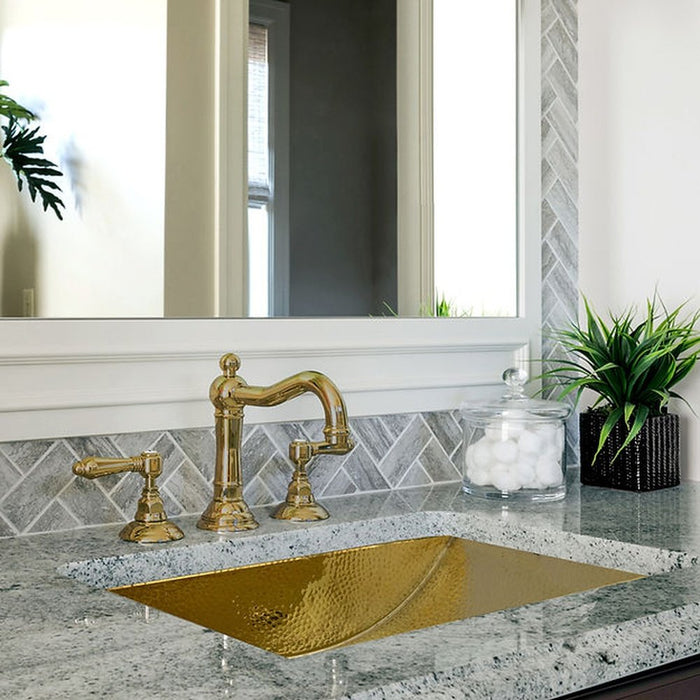 Brightwork Home Nantucket Sinks TRB2416-OF - 23.5 Inch X 15.5 Inch Hand Hammered Brass Rectangle Undermount Bathroom Sink with Overflow