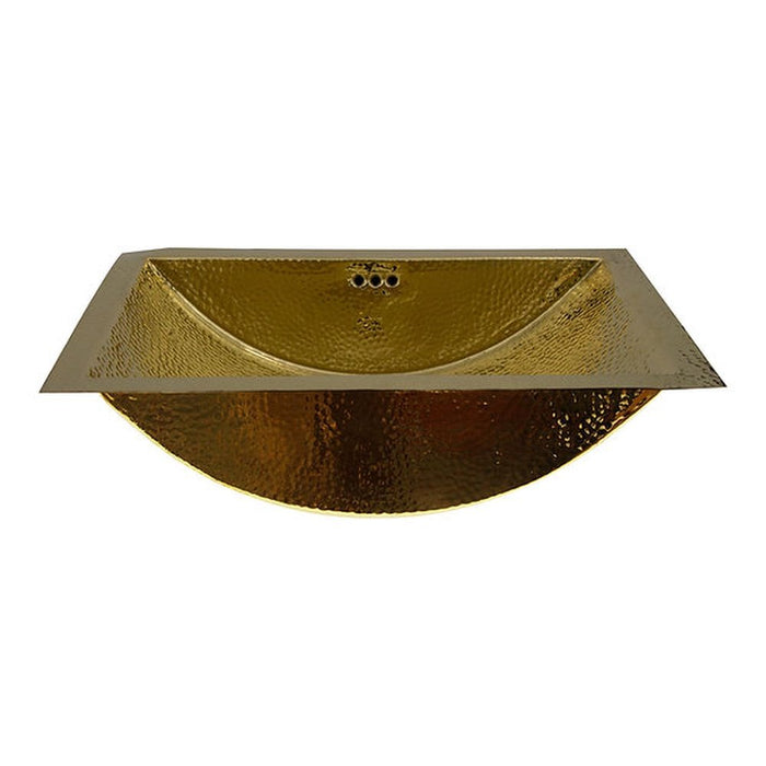 Brightwork Home Nantucket Sinks TRB2416-OF - 23.5 Inch X 15.5 Inch Hand Hammered Brass Rectangle Undermount Bathroom Sink with Overflow