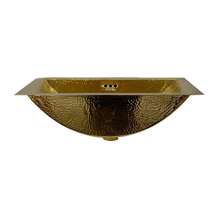 Brightwork Home Nantucket Sinks TRB2416-OF - 23.5 Inch X 15.5 Inch Hand Hammered Brass Rectangle Undermount Bathroom Sink with Overflow