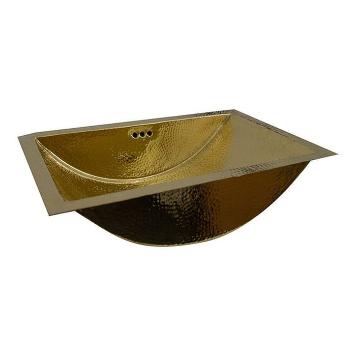 Brightwork Home Nantucket Sinks TRB2416-OF - 23.5 Inch X 15.5 Inch Hand Hammered Brass Rectangle Undermount Bathroom Sink with Overflow