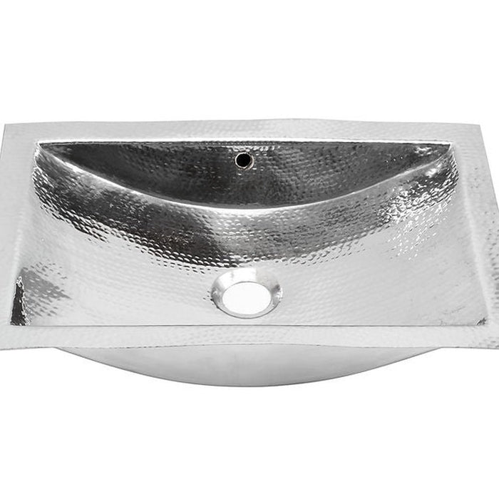 Brightwork Home Nantucket Sinks Hammered Stainless Steel Rectangle Undermount Bathroom Sink with Overflow