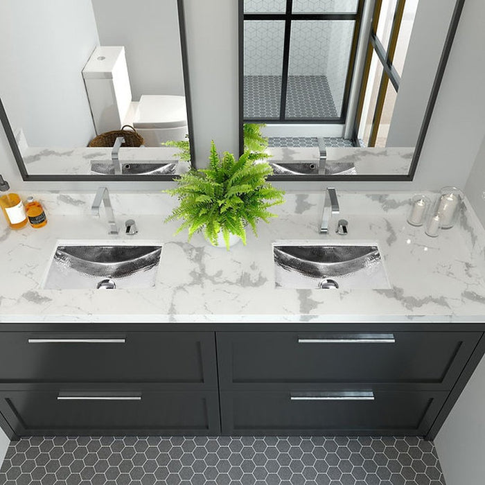 Brightwork Home Nantucket Sinks Hammered Stainless Steel Rectangle Undermount Bathroom Sink with Overflow