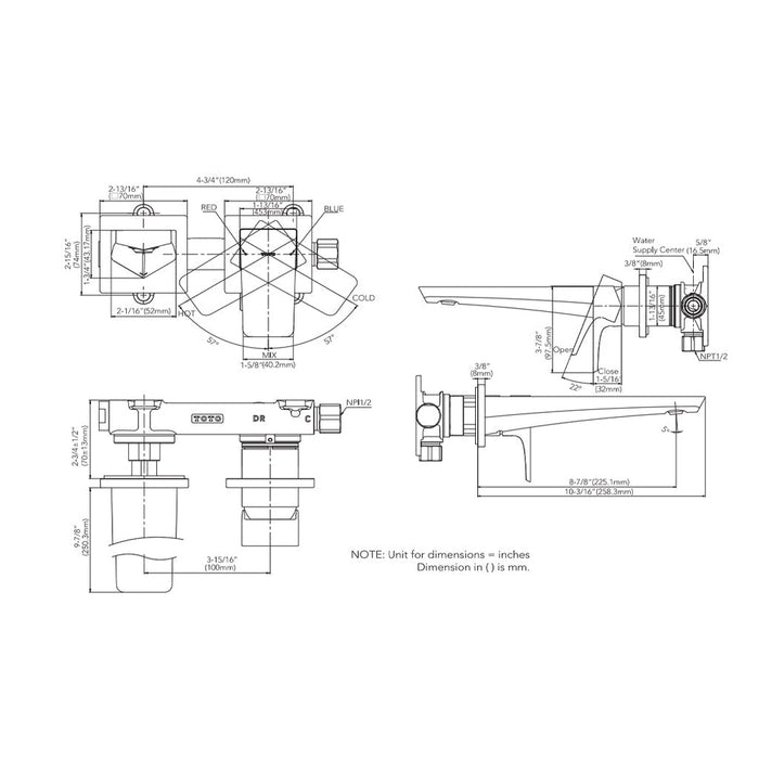 TOTO GE 3" 1.2 GPM Single Handle Long Spout Wall Mount Bathroom Sink Faucet with Comfort Glide Technology TLG07308U