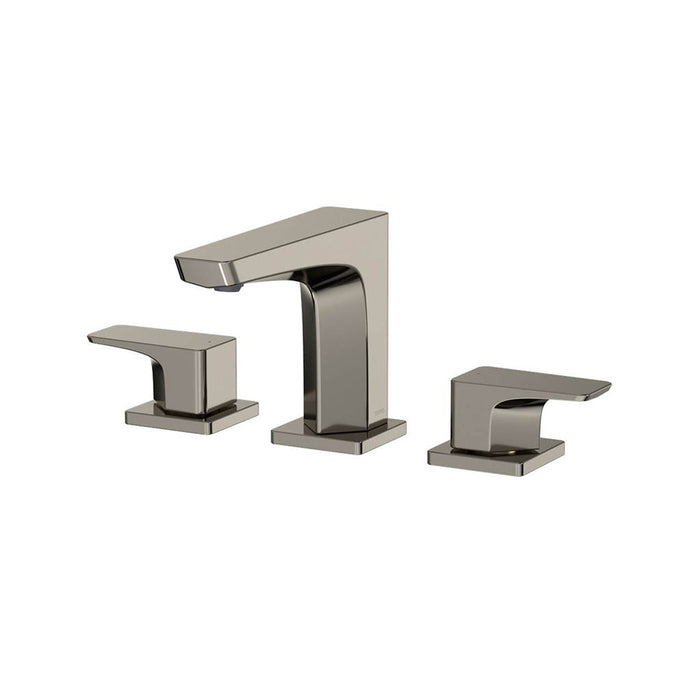 TOTO GE Two-Handle Widespread Bathroom Sink Faucet with Metal Pop-Up Drain and Taut V-Shaped Edge, 1.2 GPM, Three-Hole, Polished Nickel - TLG07201U#PN